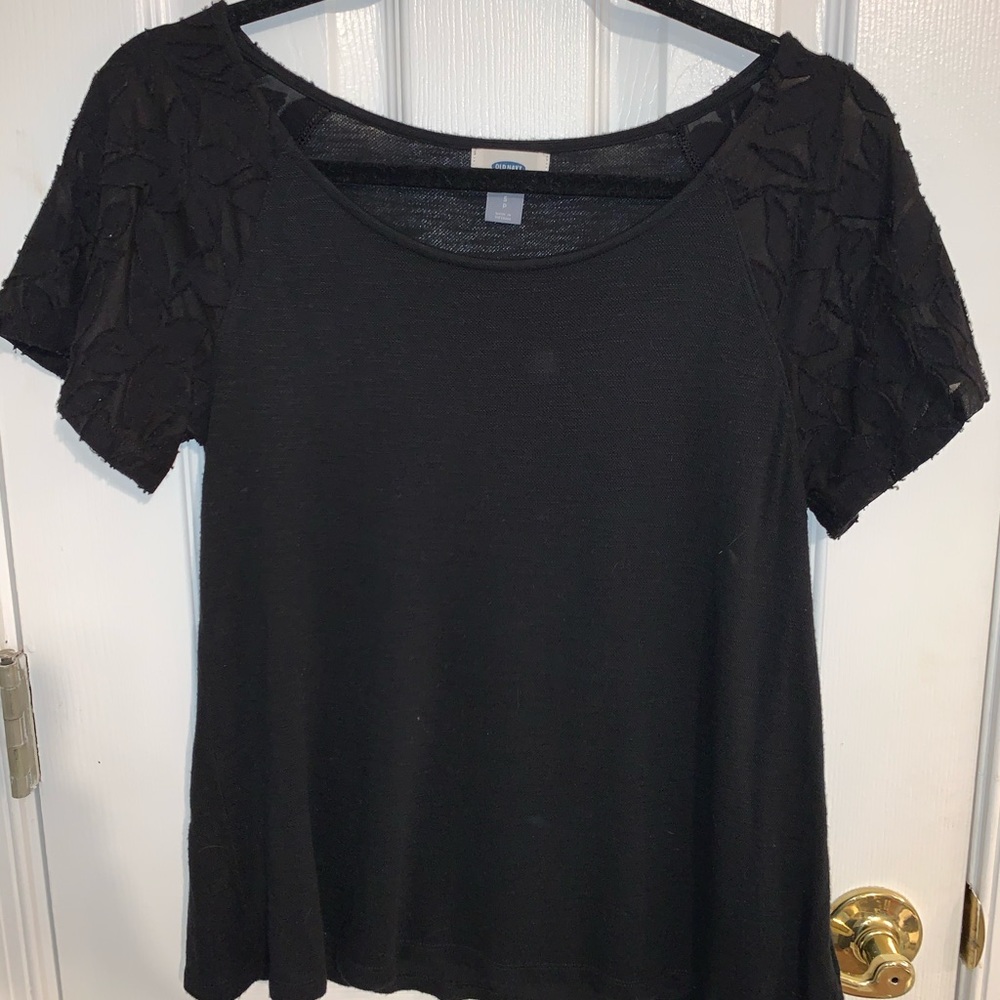 Rayon Tee with Flowered Sleeves